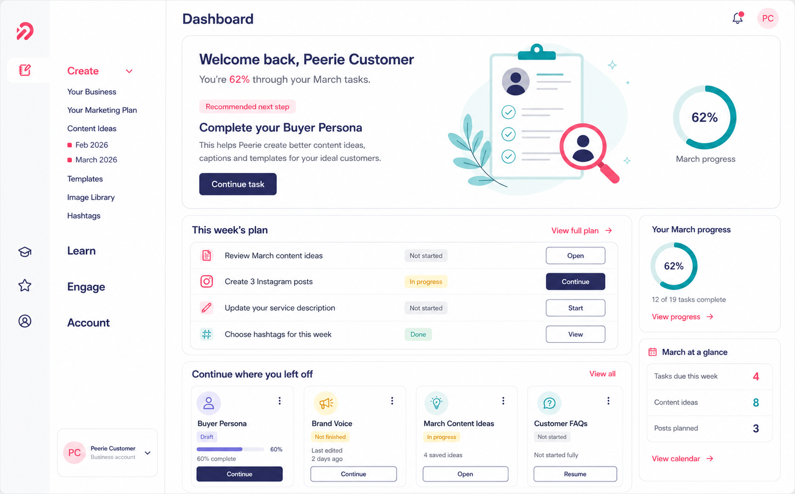 Peerie marketing dashboard preview