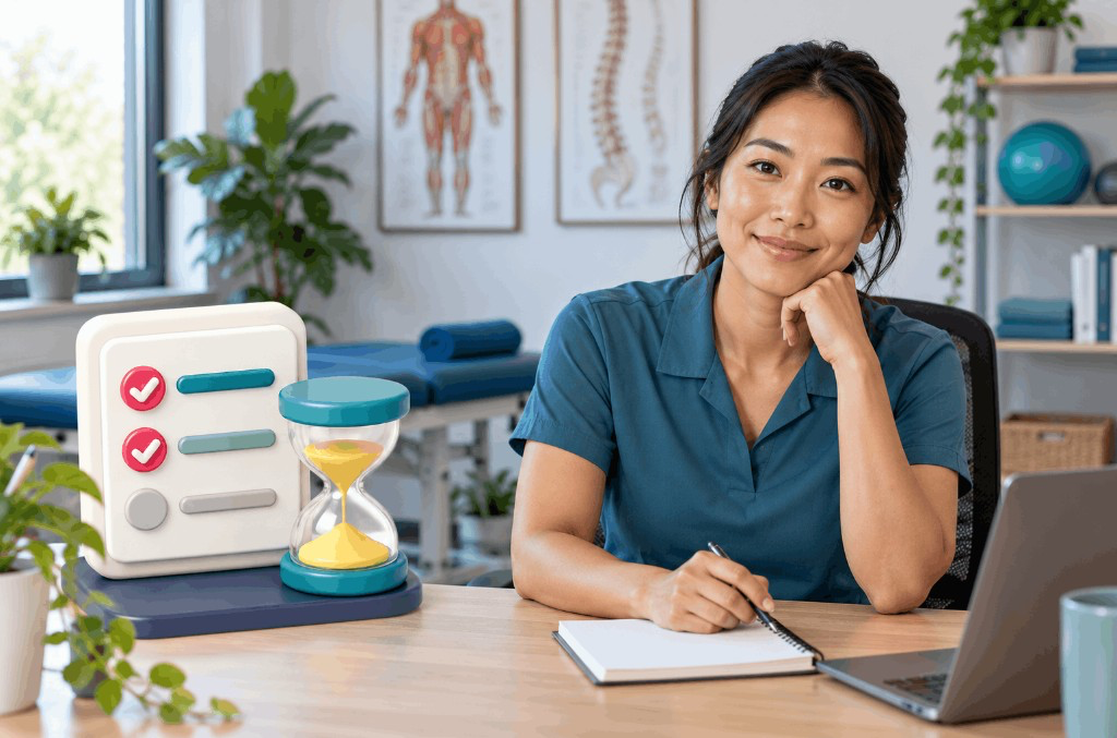 Physiotherapist saving time on marketing tasks